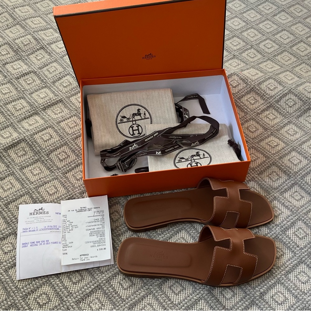 SOLD  Hermes Oran Sandals brown gold 39.5